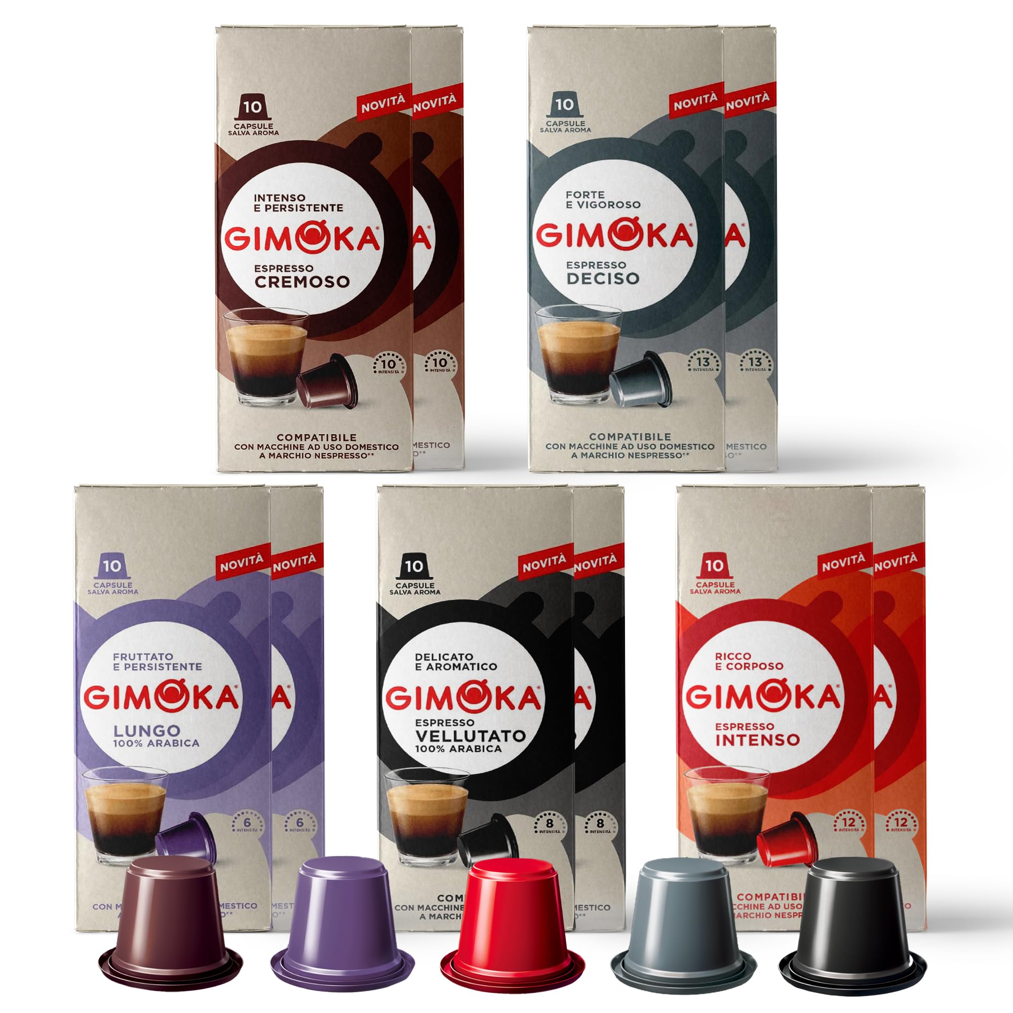 Gimoka 100 Espresso Pods variety pack crema closeup highlighting rich crema and aroma