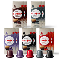 Gimoka 100 Espresso Pods variety pack crema closeup highlighting rich crema and aroma