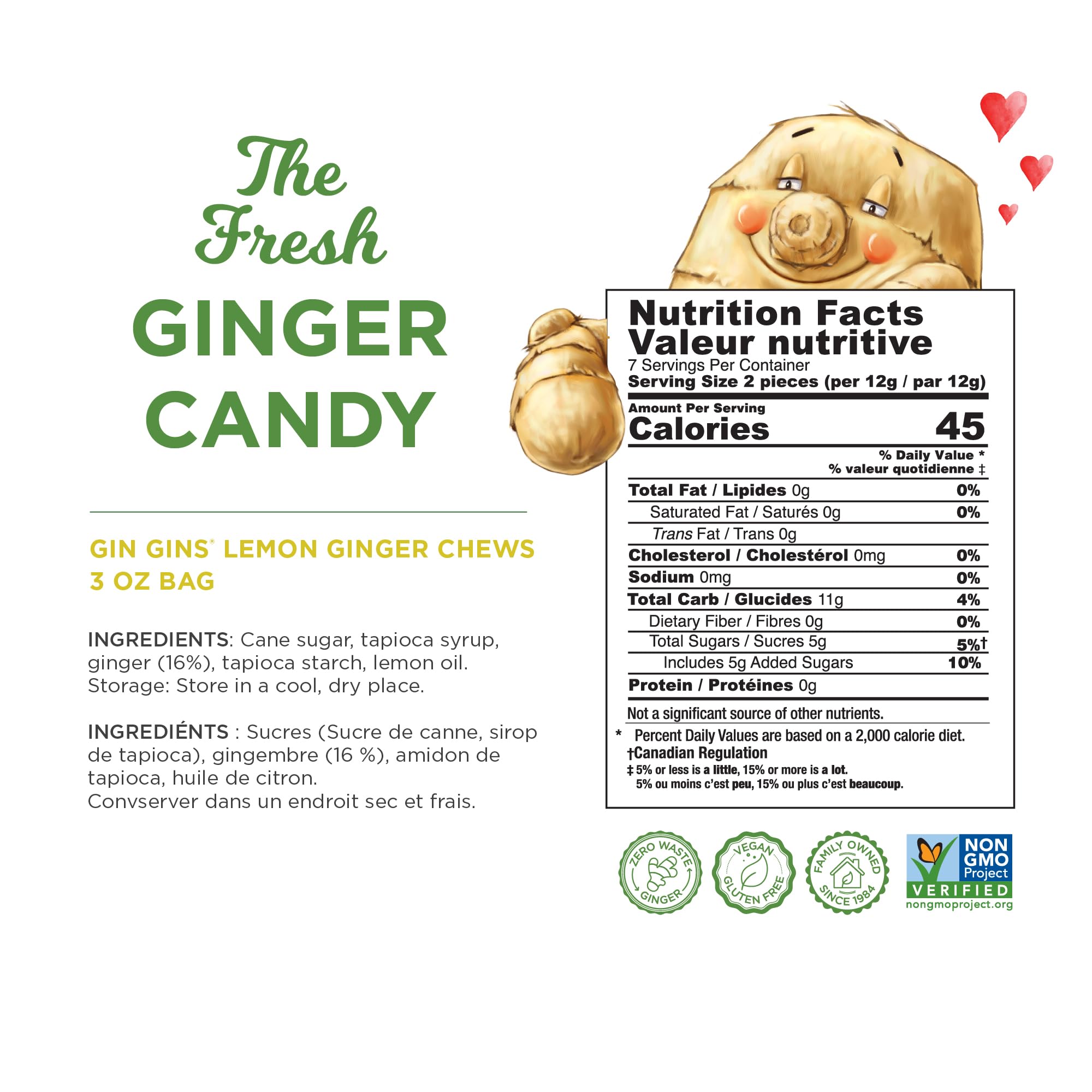 The Ginger People GIN GINS lemon-ginger chews close-up, bright zest and ginger texture.