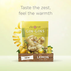 The Ginger People GIN GINS lemon-ginger chews melting in hot water to make tea.