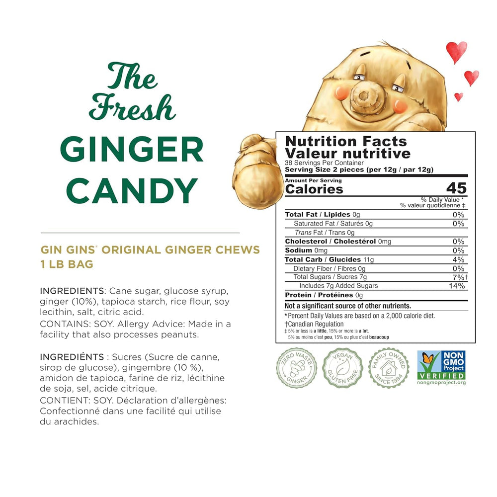 Gin Gins original ginger chews on the go provide tummy comfort.