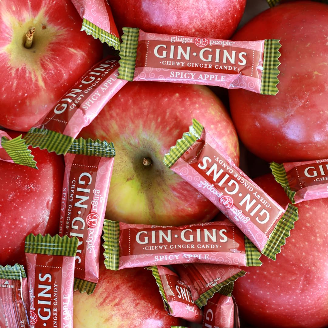 Gin Gins spicy apple ginger chews, individually wrapped for convenient snacking