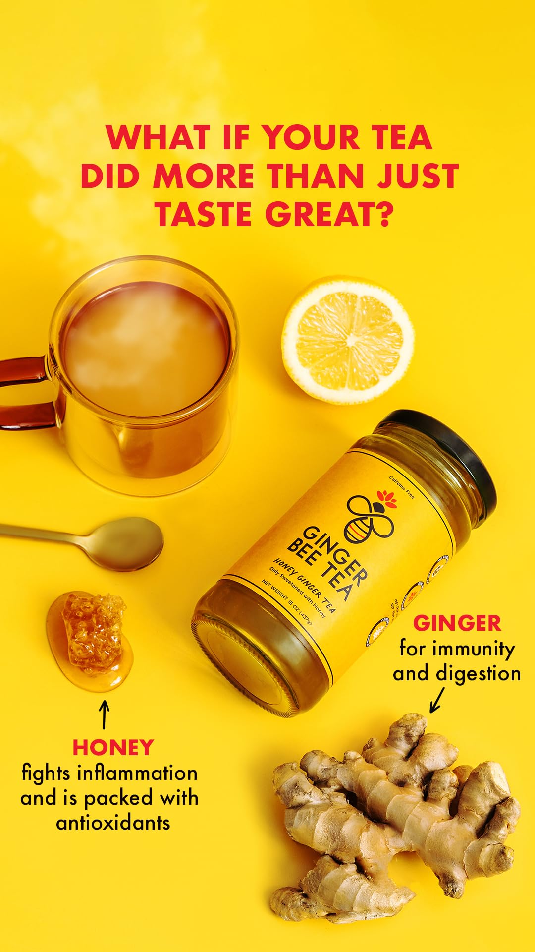 Close-up of honey, ginger, lemon, pectin, and citric acid