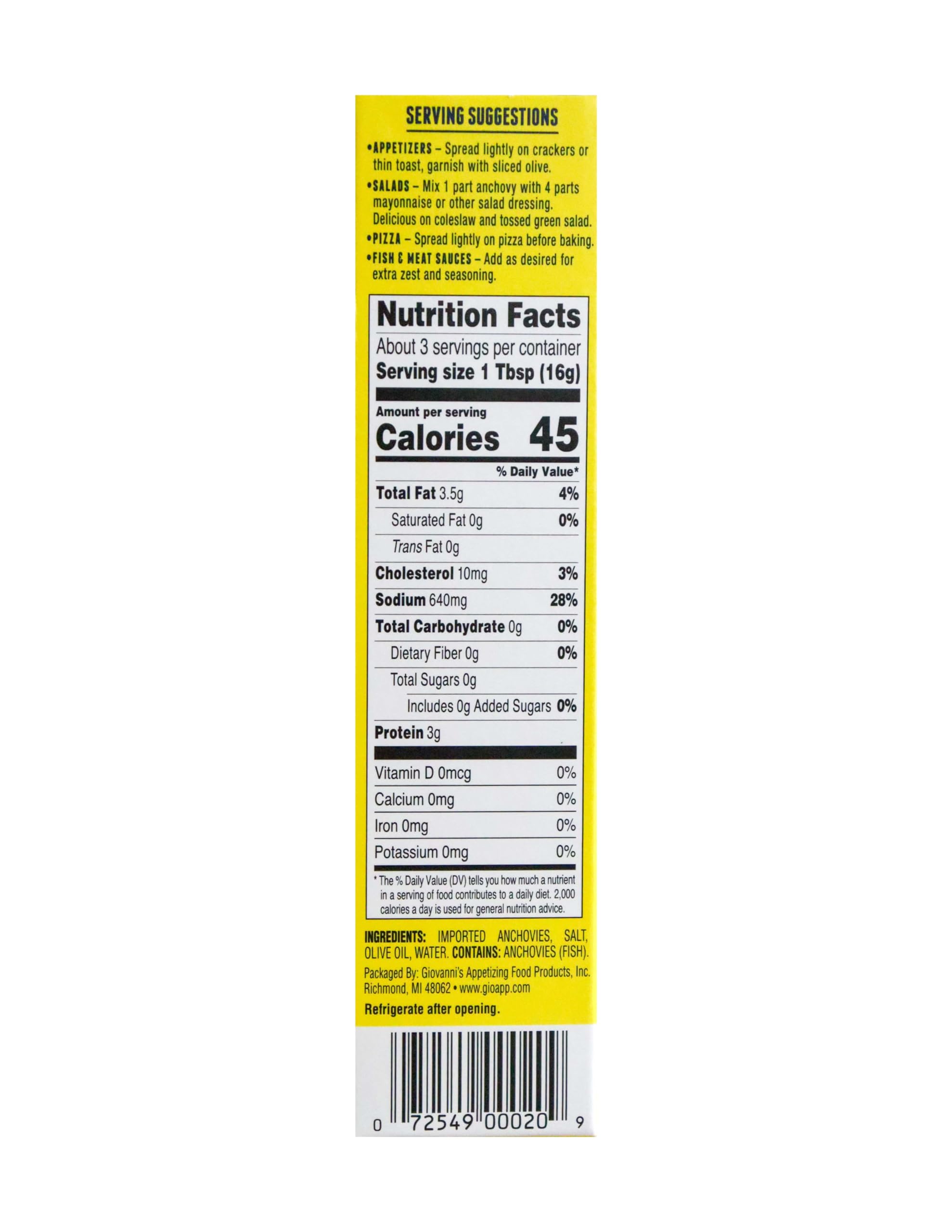 Label highlights non-GMO and gluten-free attributes of Giovanni's paste