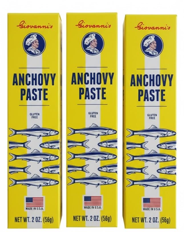 Giovanni's Anchovy Paste 2oz tube pack of 3, seed-oil-free for clean flavor