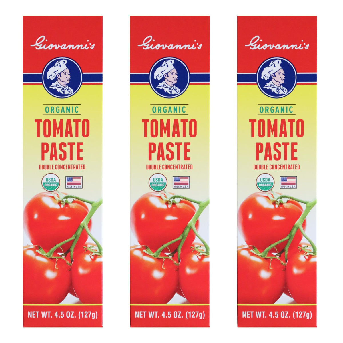 Giovanni’s Organic paste tubes in a three-pack for quick cooking