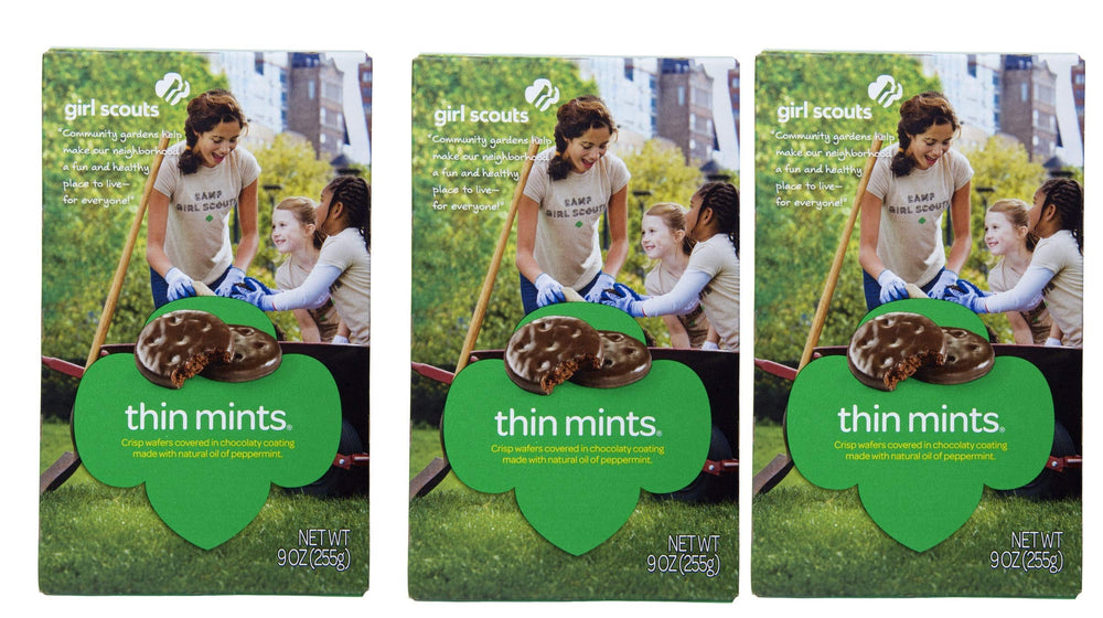 Girl Scout Thin Mints three-box set in packaging, ideal for sharing.