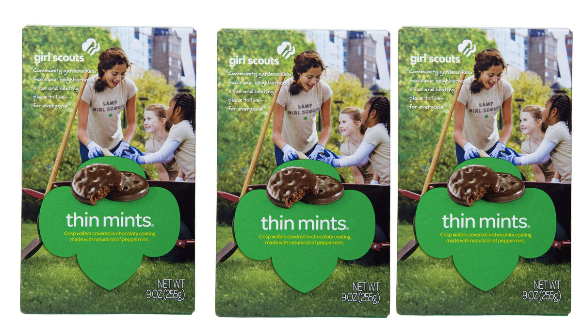 Girl Scout Thin Mints three-box set in packaging, ideal for sharing.
