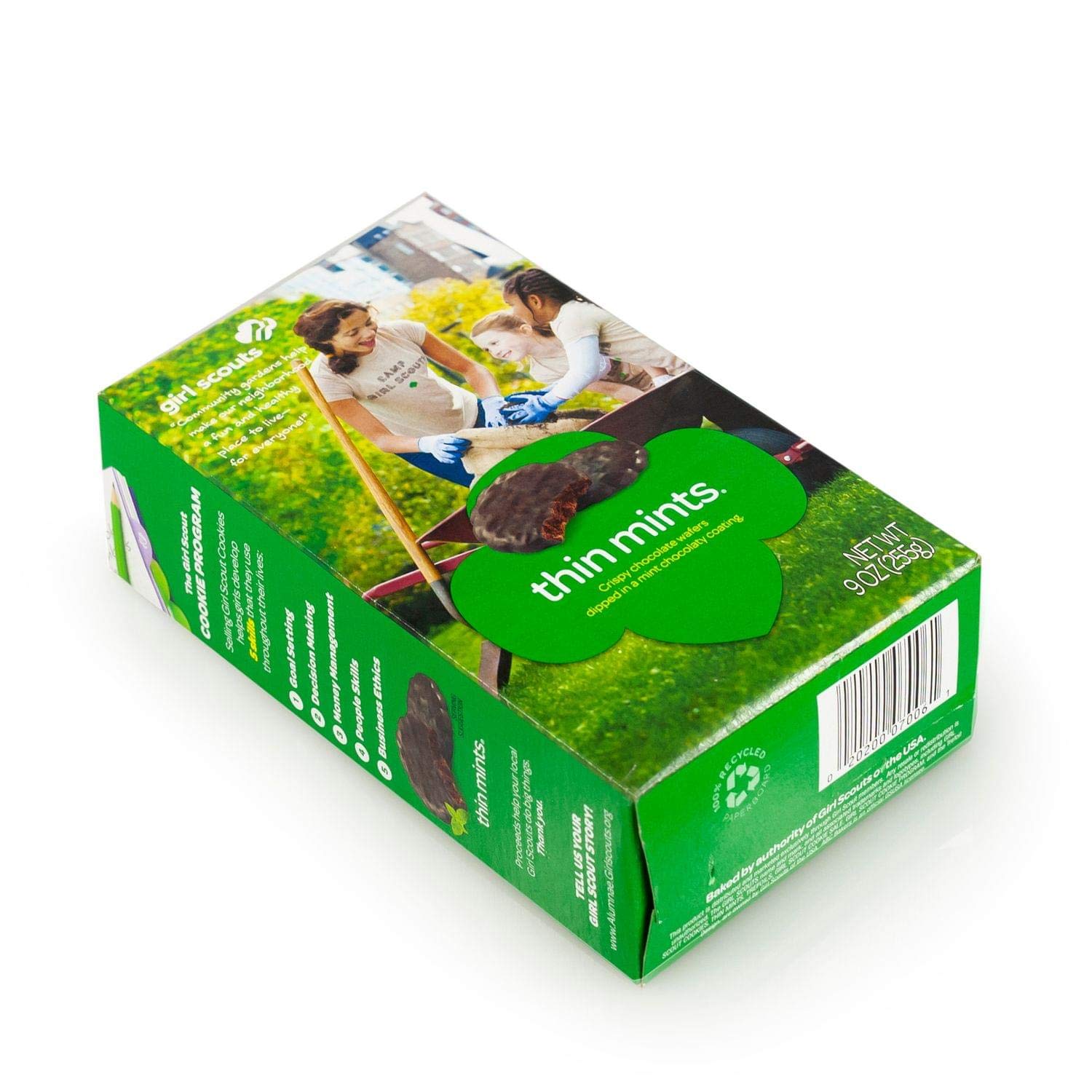 Girl Scouts Thin Mints mint coating close-up, delightful bite for dessert or coffee break.
