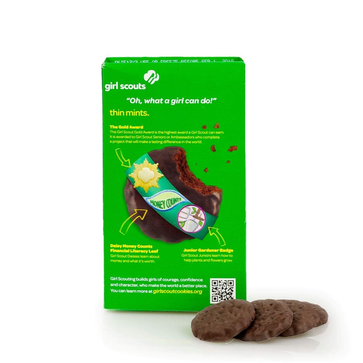 Girl Scouts Thin Mints packaging display, ready for gifting or fundraising events.