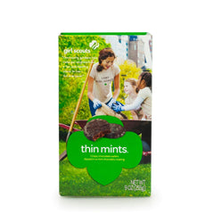 Girl Scouts Thin Mints wafer close-up, crisp texture with refreshing mint coating.
