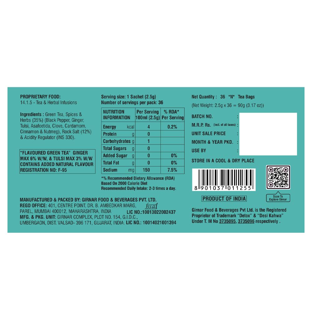 GIRNAR Detox Green Tea collection displayed on the shelf.