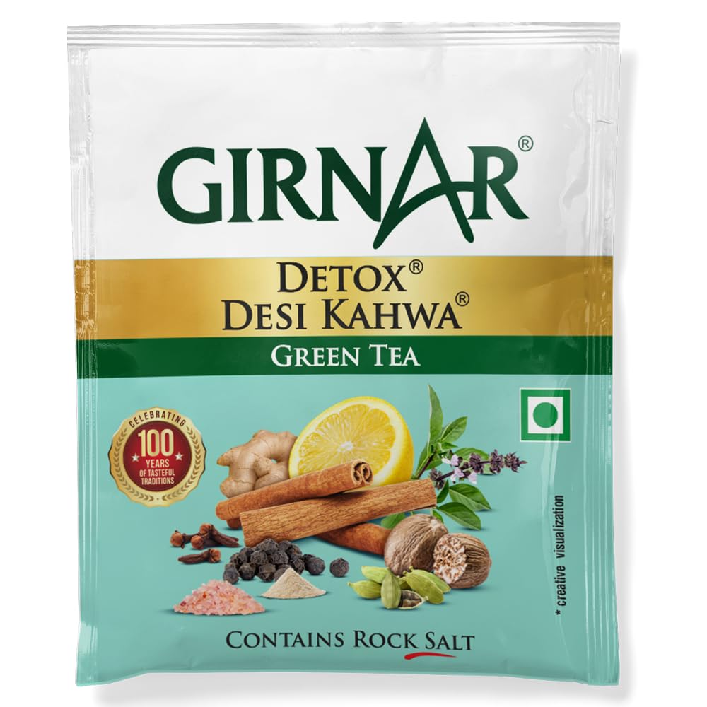 GIRNAR Detox Green Tea packaging shown to shoppers.