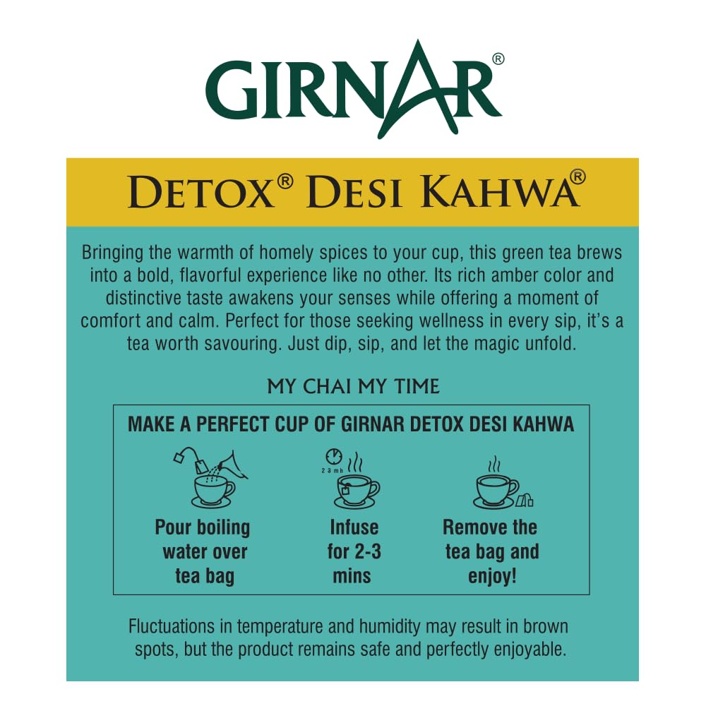 GIRNAR Detox Green Tea steeping in a mug for warmth.