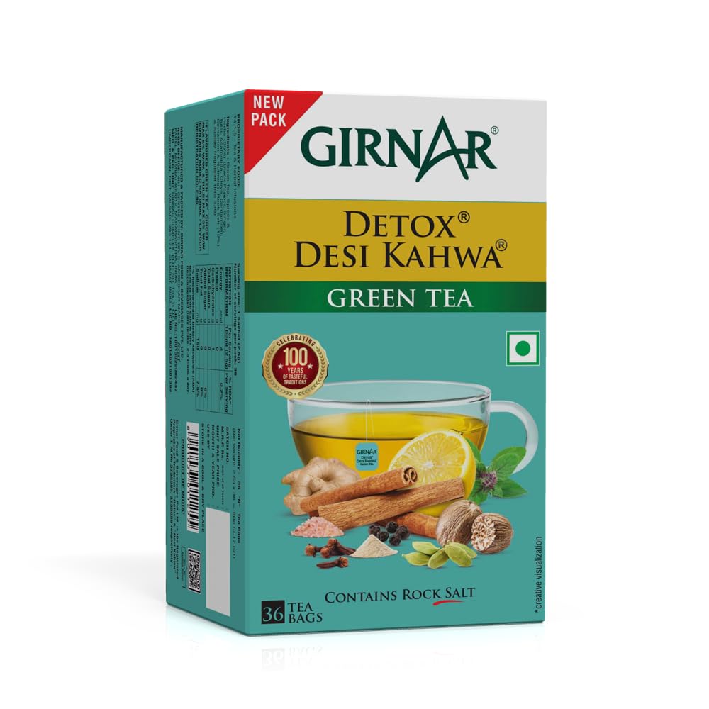 GIRNAR Detox Green Tea foil-wrapped tea bags for convenient daily brewing.