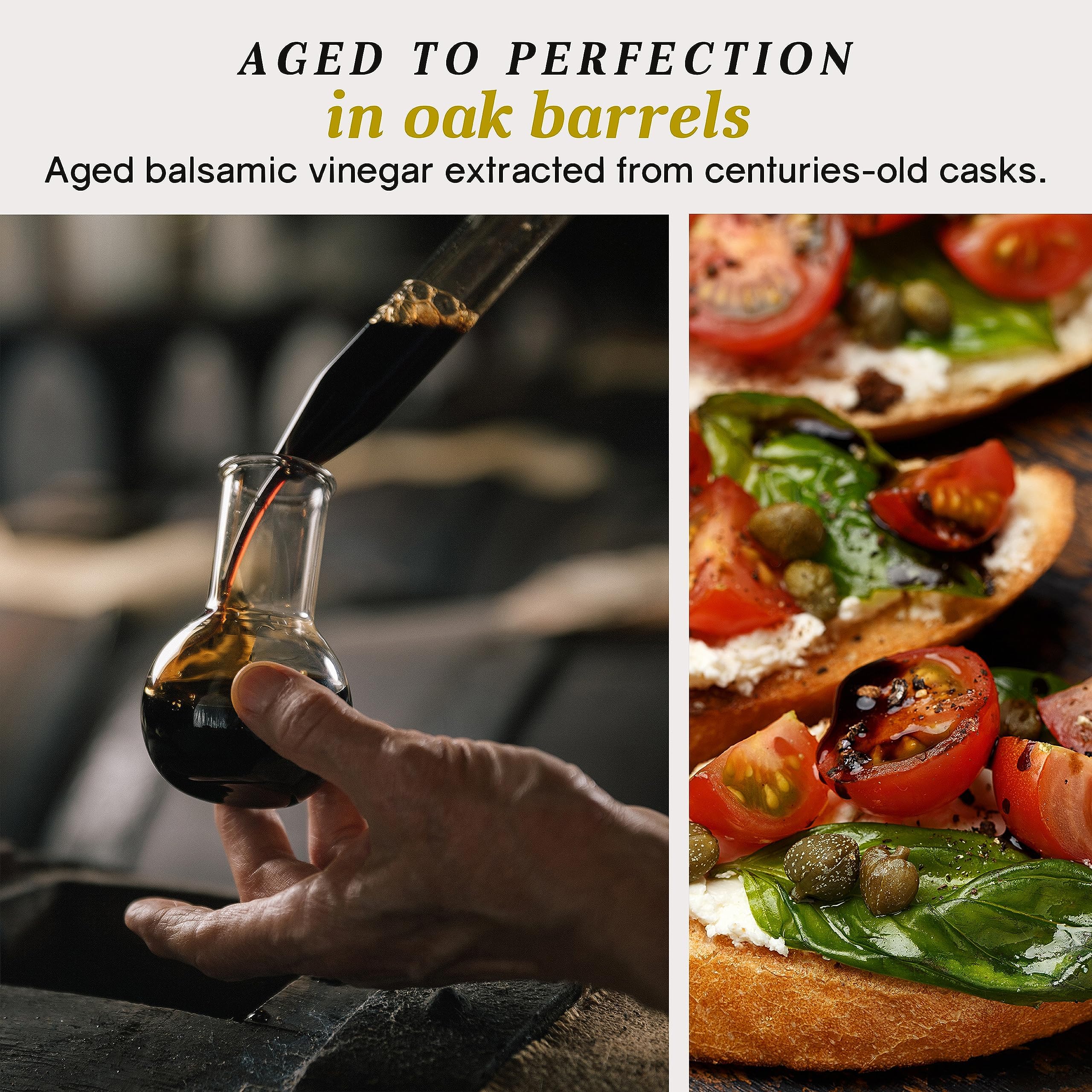 Giusti balsamic's glossy, velvety body enhances salads and cheese boards.