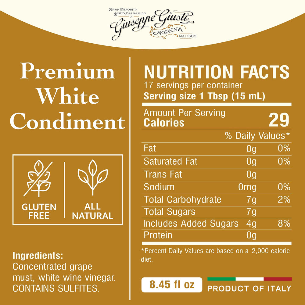 Giusti White Balsamic Dressing on fresh greens highlighting fruity notes