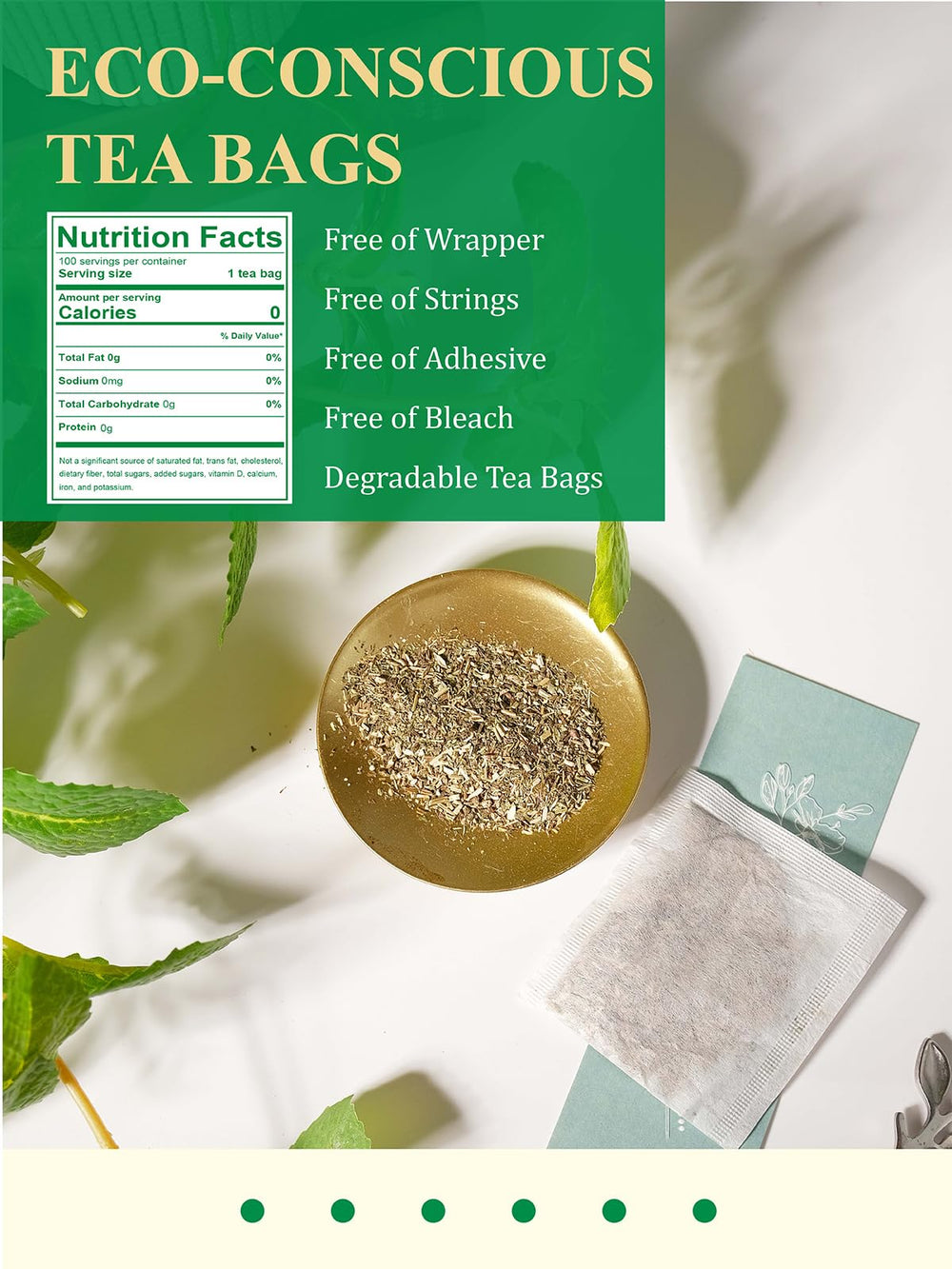 GLDNT Biodegradable non-GMO tea bags with resealable pouch, reducing waste
