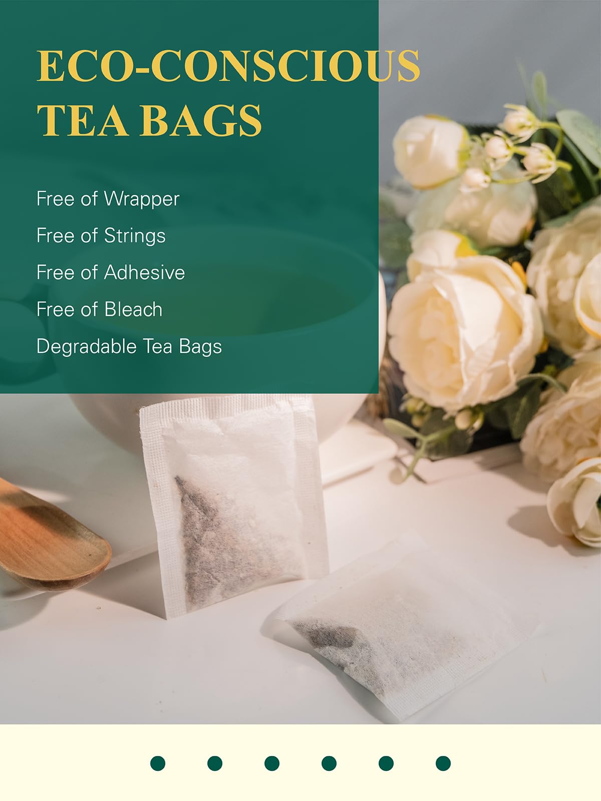 GLDNT eco-conscious tea bags emphasize non-GMO, compostable packaging.