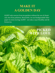 GLDNT Hot-brewed Lemon Balm Tea in a cup delivering a refreshing citrus note