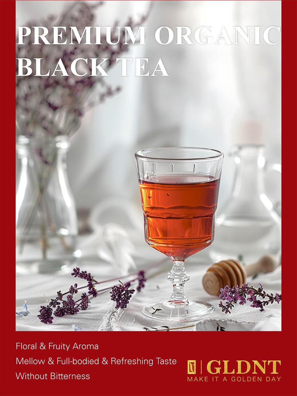 GLDNT Organic Black Tea aroma with honey and floral notes enhances mornings