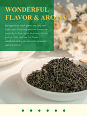 GLDNT Organic Jasmine Green Tea dry leaves closeup reveals pure leaves ideal for clean brewing.