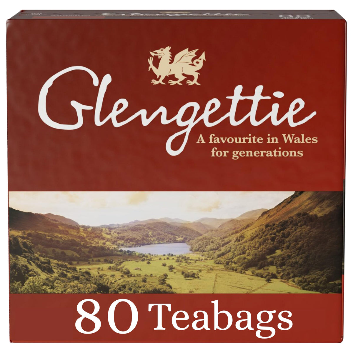 Glengettie foil tea bags in an 80-count box for easy brewing.