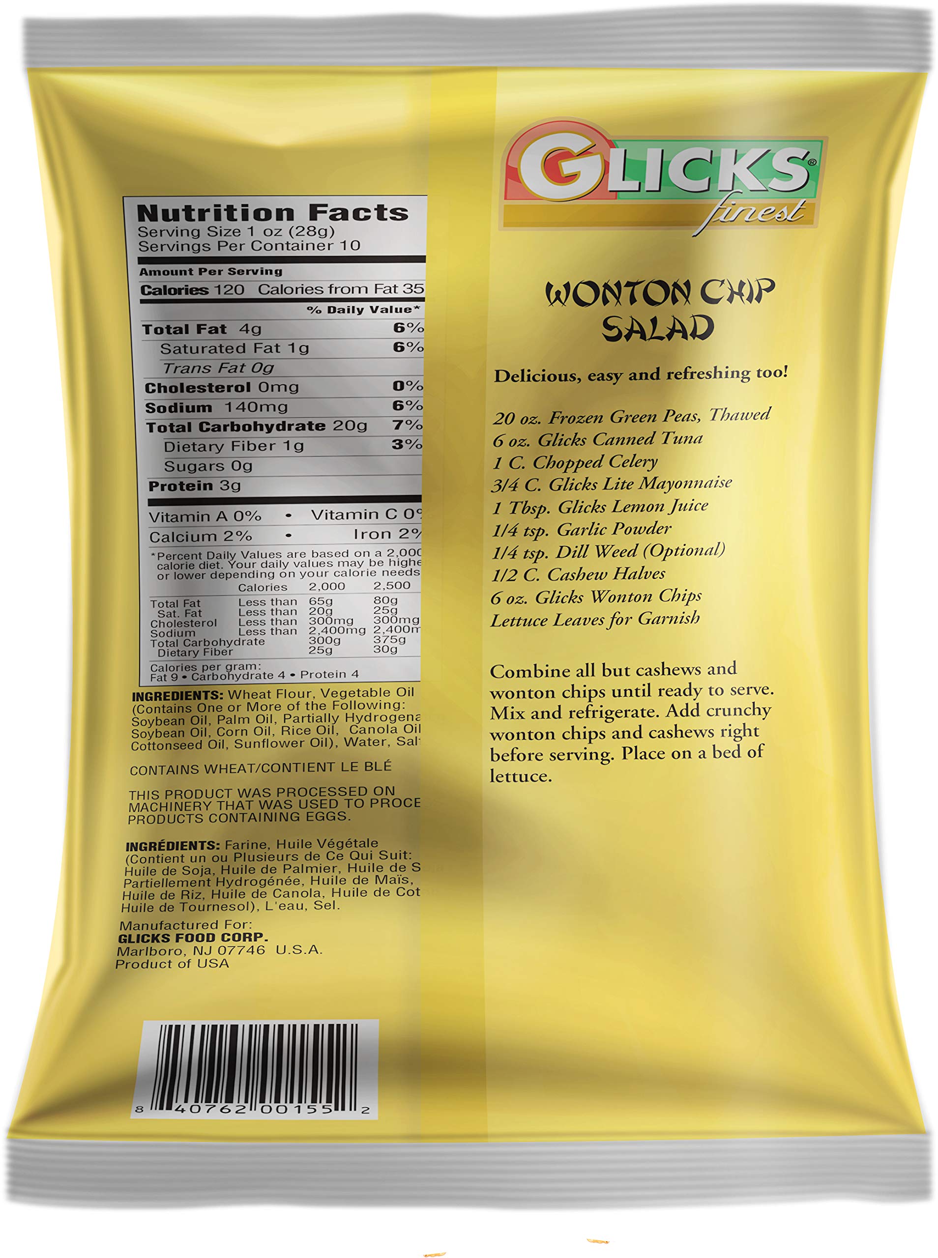 Glicks Wonton Chips soup topping—crunchy texture adding depth to bowls.