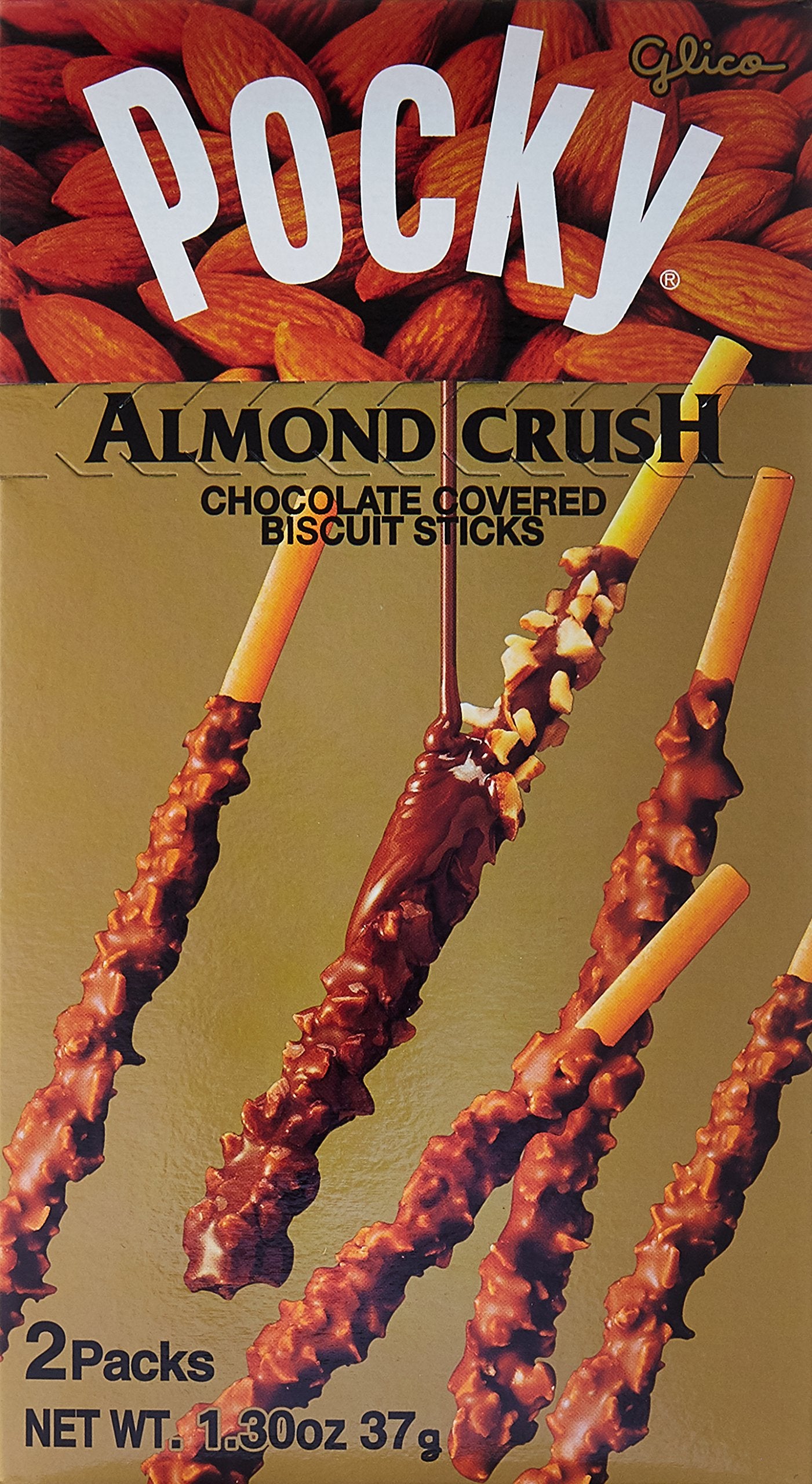 Glico Pocky Chocolate Almond Crush 12 sticks pack with almond pieces for a crunchy treat