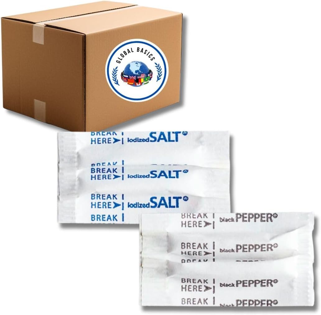 Global Basics salt and pepper packets ready for on-the-go seasoning