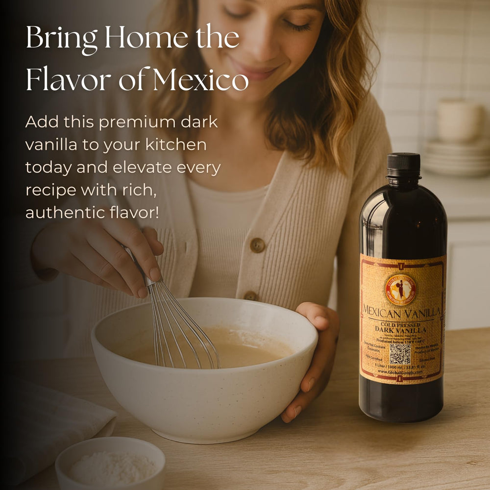 Global Goods traditional extraction process emphasizes authentic vanilla flavor.