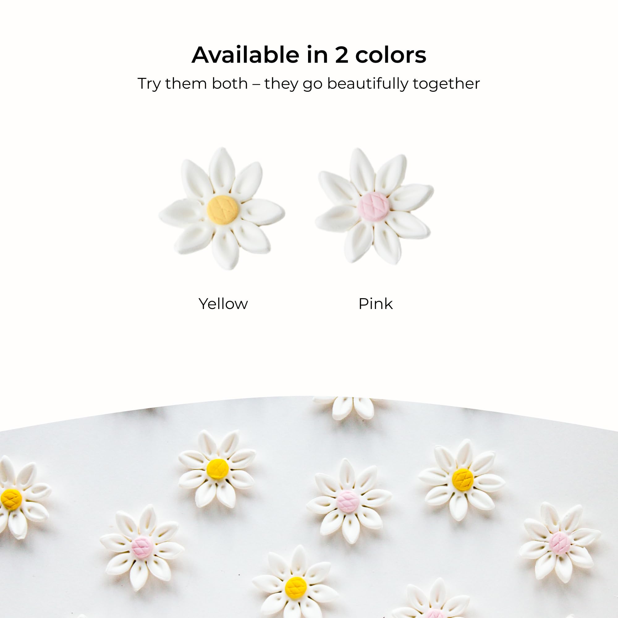 Global Sugar Art gumpaste daisies with clean ingredients for decorative use.