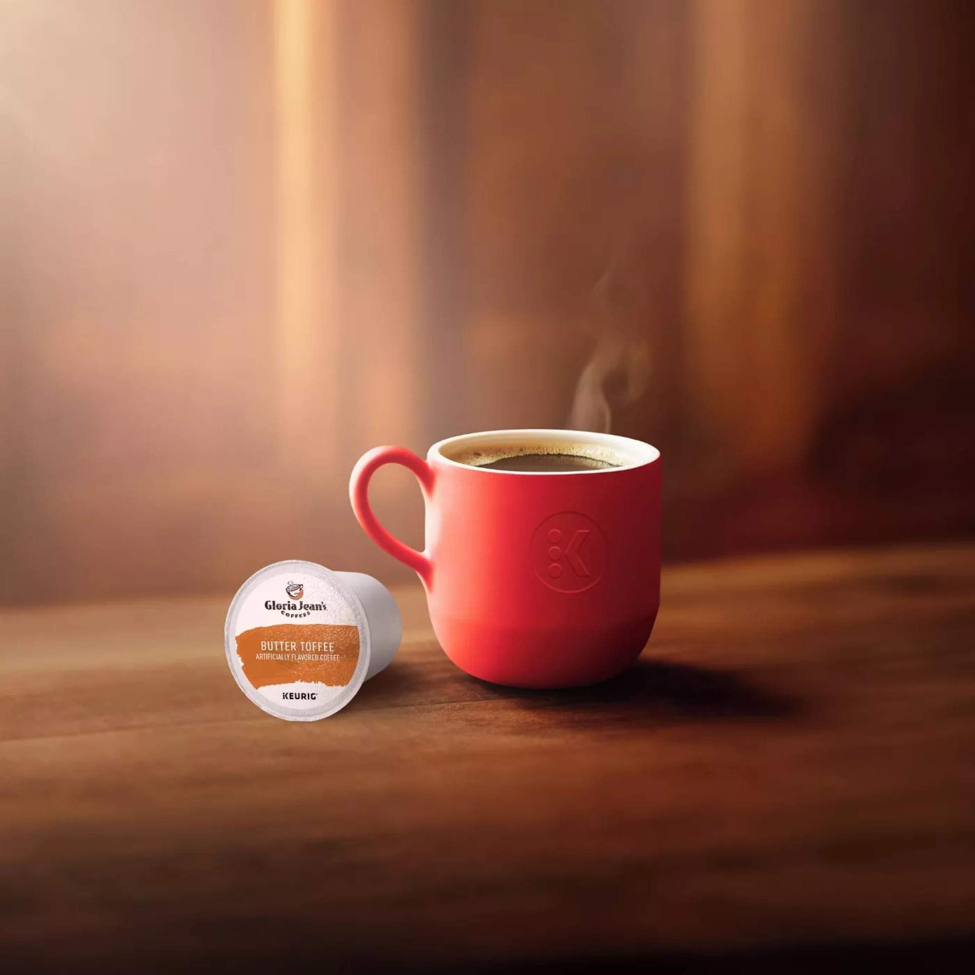 Gloria Jean's Butter Toffee Arabica beans highlight quality.