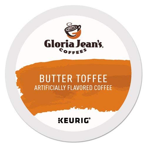 Gloria Jean's Butter Toffee Coffee K-Cups carton with 96 cups for quick mornings.