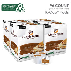 Gloria Jean's Hazelnut K-Cup pods 96-count box ready for daily use.