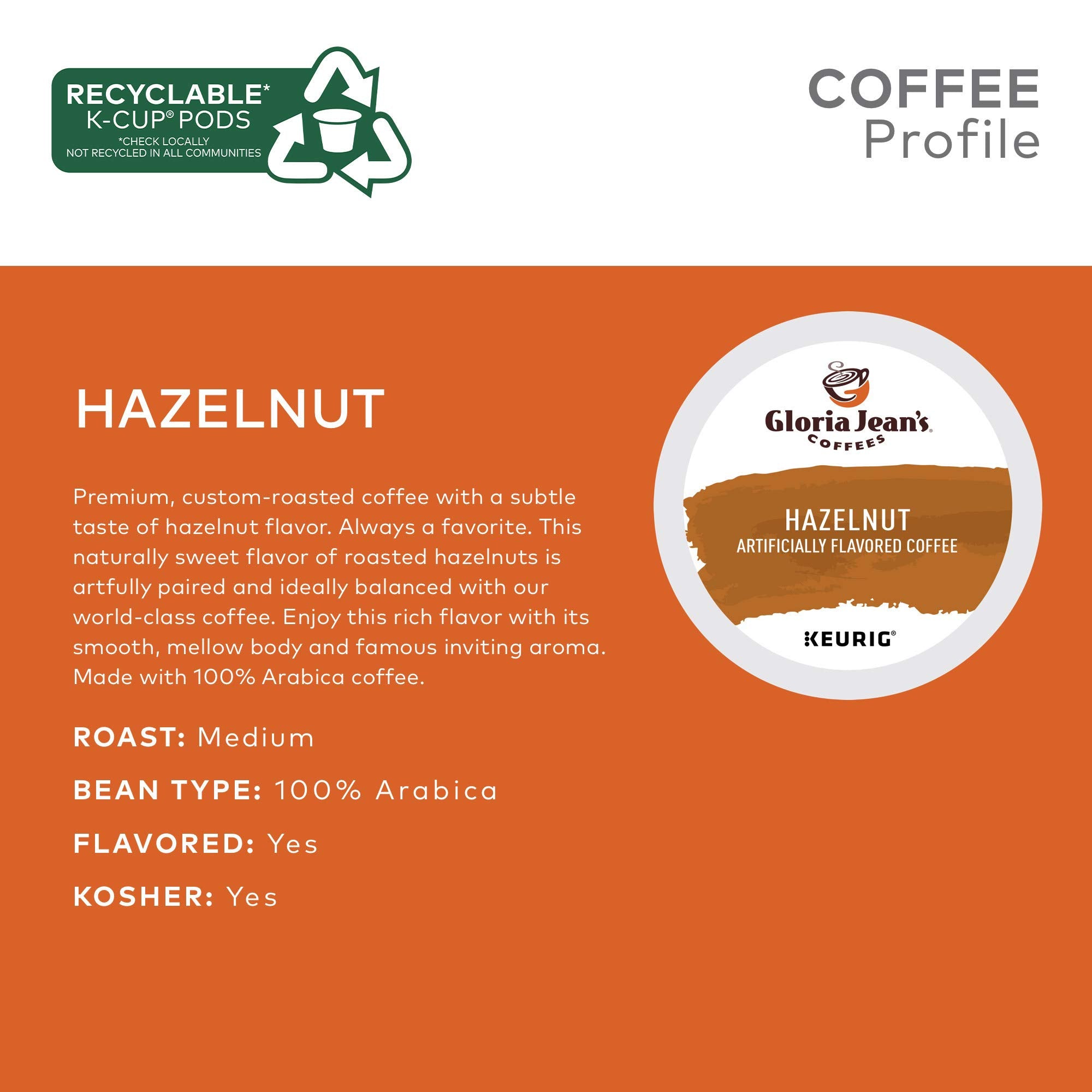 Gloria Jean's Hazelnut K-Cup pods closeup aroma for inviting mornings.