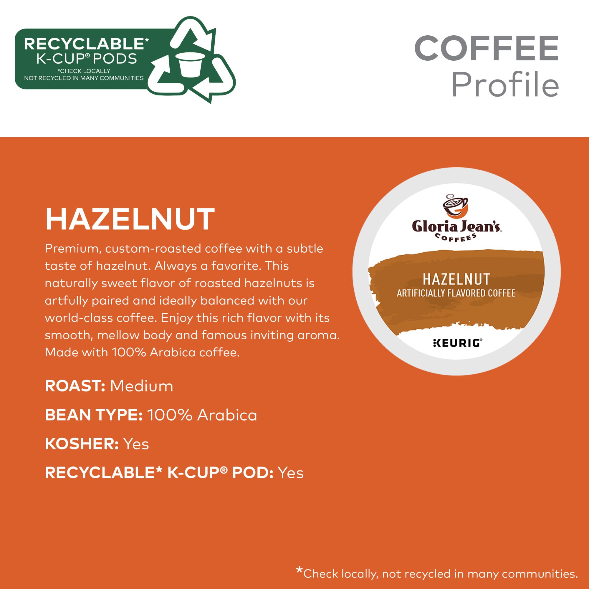 Gloria Jean's Hazelnut K-Cup Pod brew in mug highlights a smooth, nutty aroma.