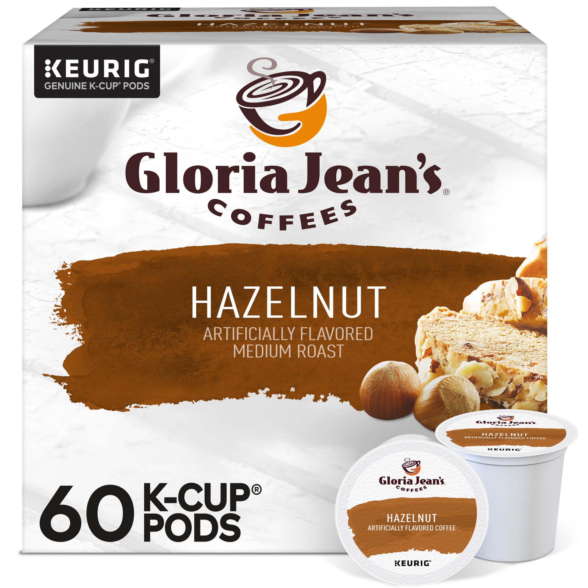 Gloria Jean's Hazelnut K-Cup Pods in packaging, ideal for quick flavorful mornings.