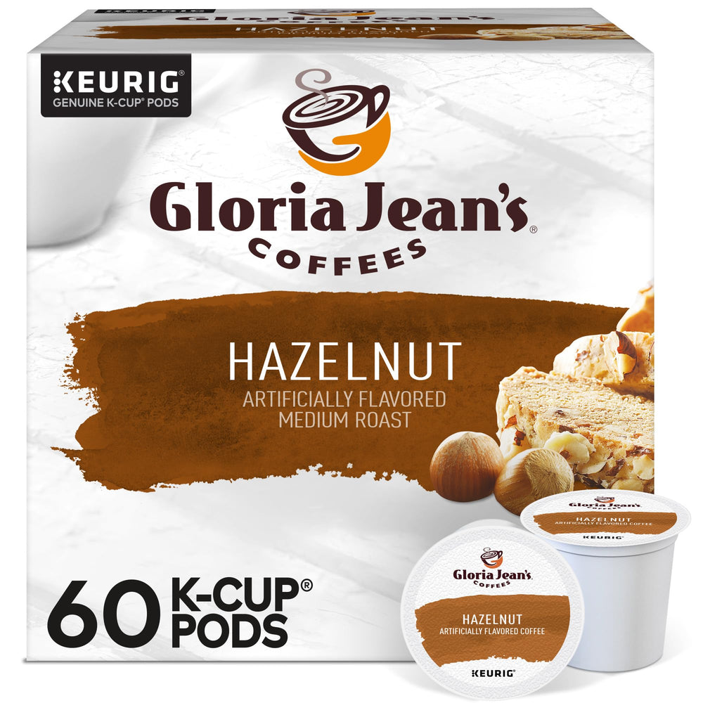 Gloria Jean's Hazelnut K-Cup Pods in packaging, ideal for quick flavorful mornings.