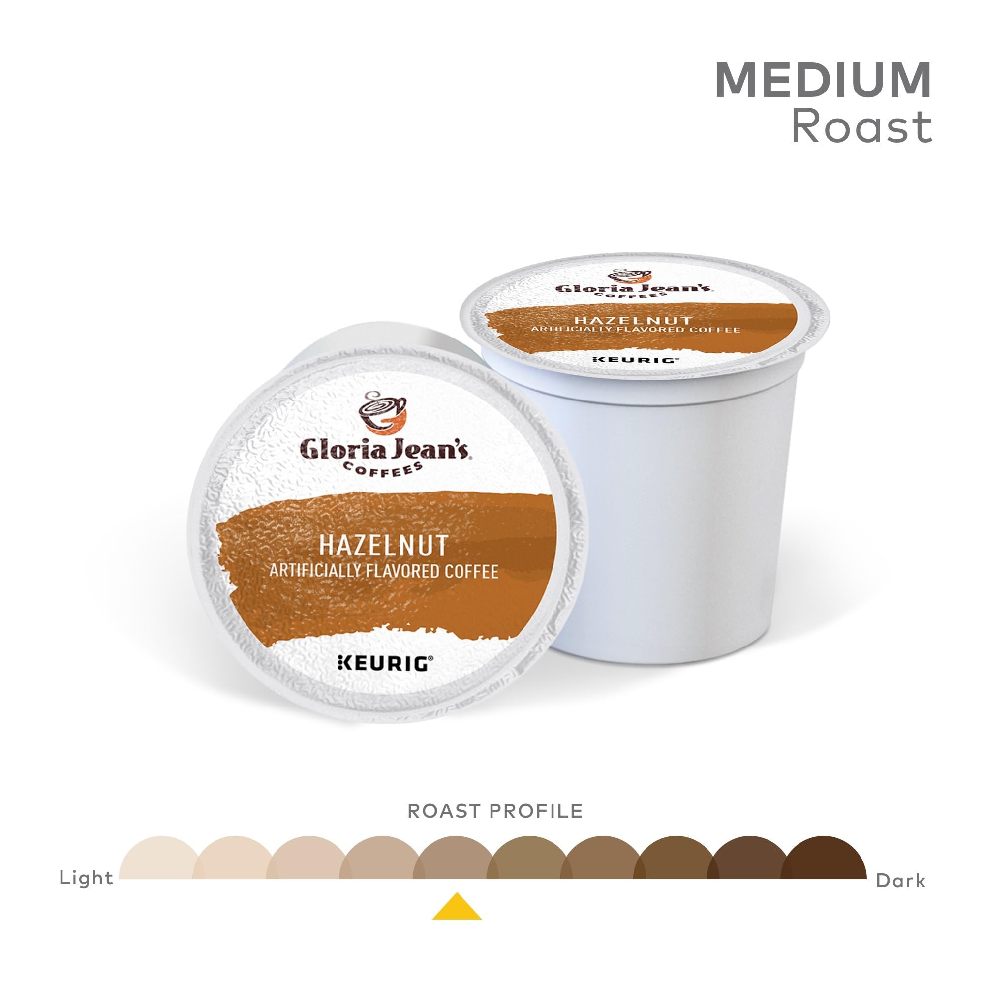 Gloria Jean's Hazelnut K-Cup Pods stack signals quick caffeine.