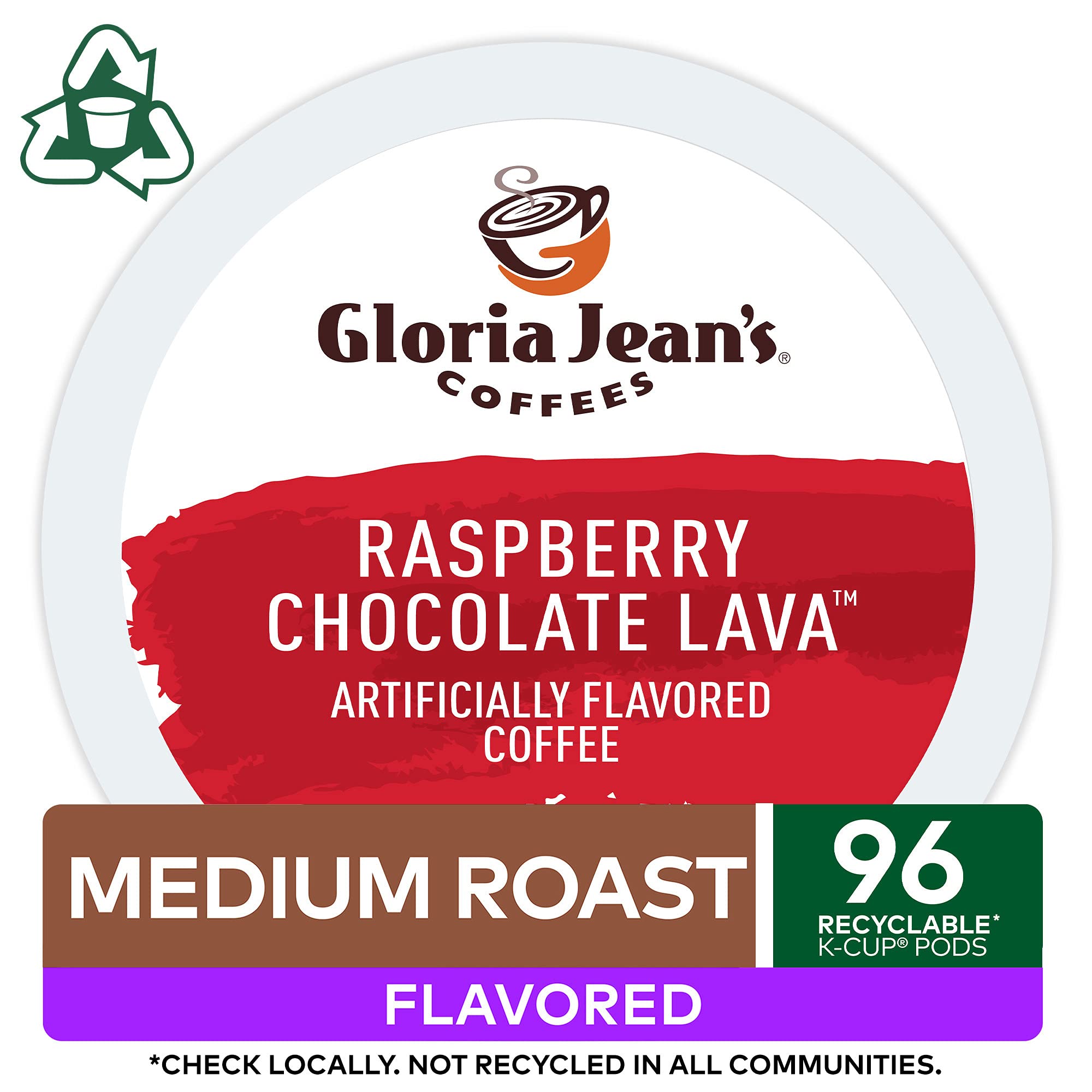 Gloria Jean's Raspberry Chocolate Lava brew in a mug, medium roast flavor.