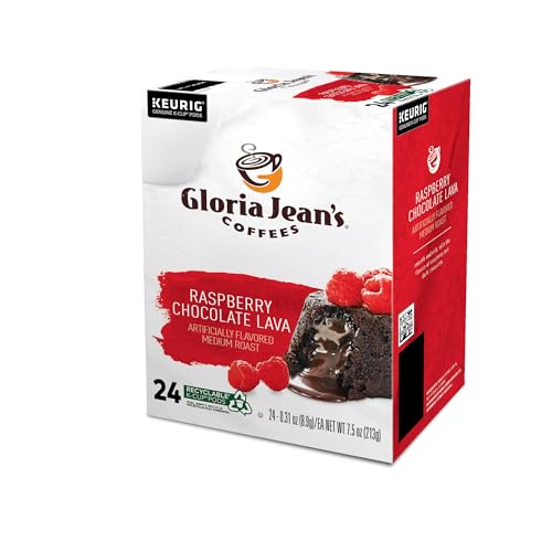 Gloria Jean's Raspberry Chocolate Lava steaming coffee in a mug.