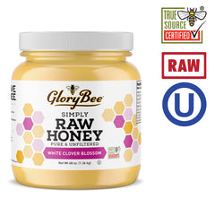 GloryBee Creamy white clover honey texture ready to spread.
