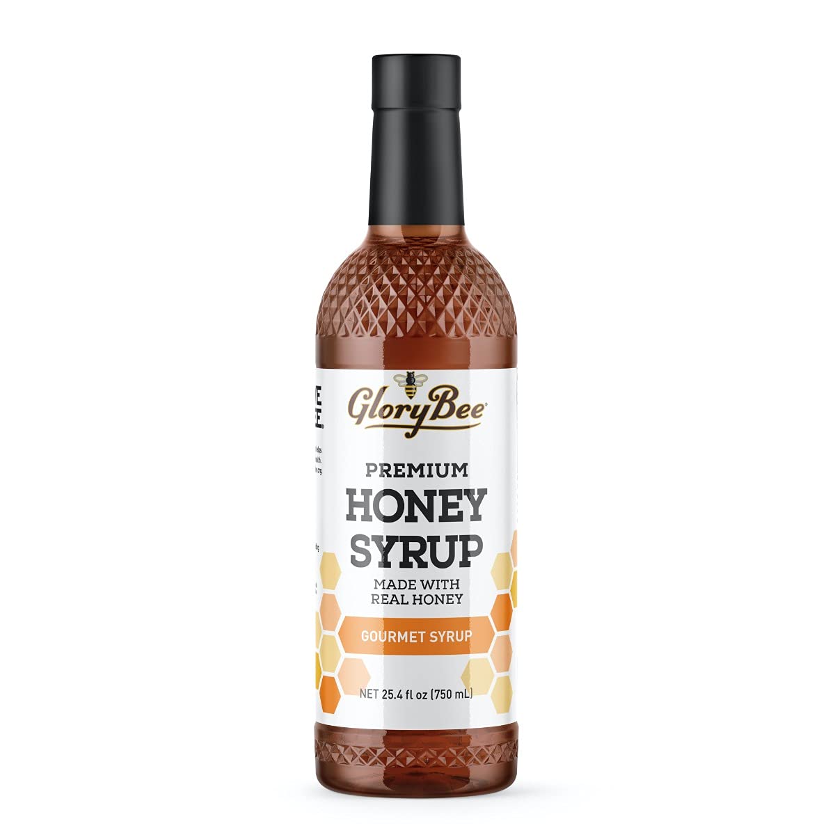 GloryBee Premium Honey Syrup bottle showing real honey flavor for coffee and tea.