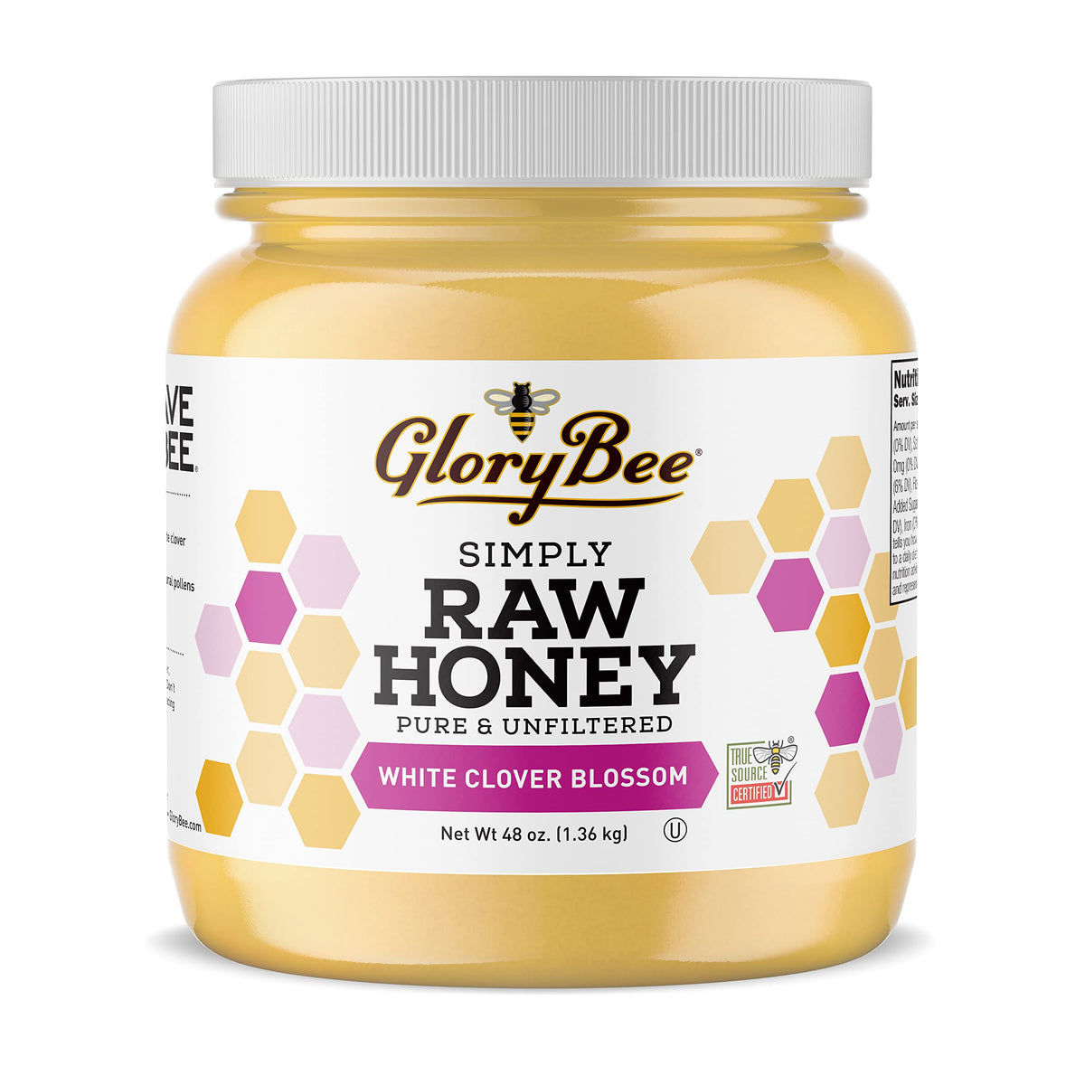 GloryBee White Clover Honey jar with creamy texture, ideal on toast.