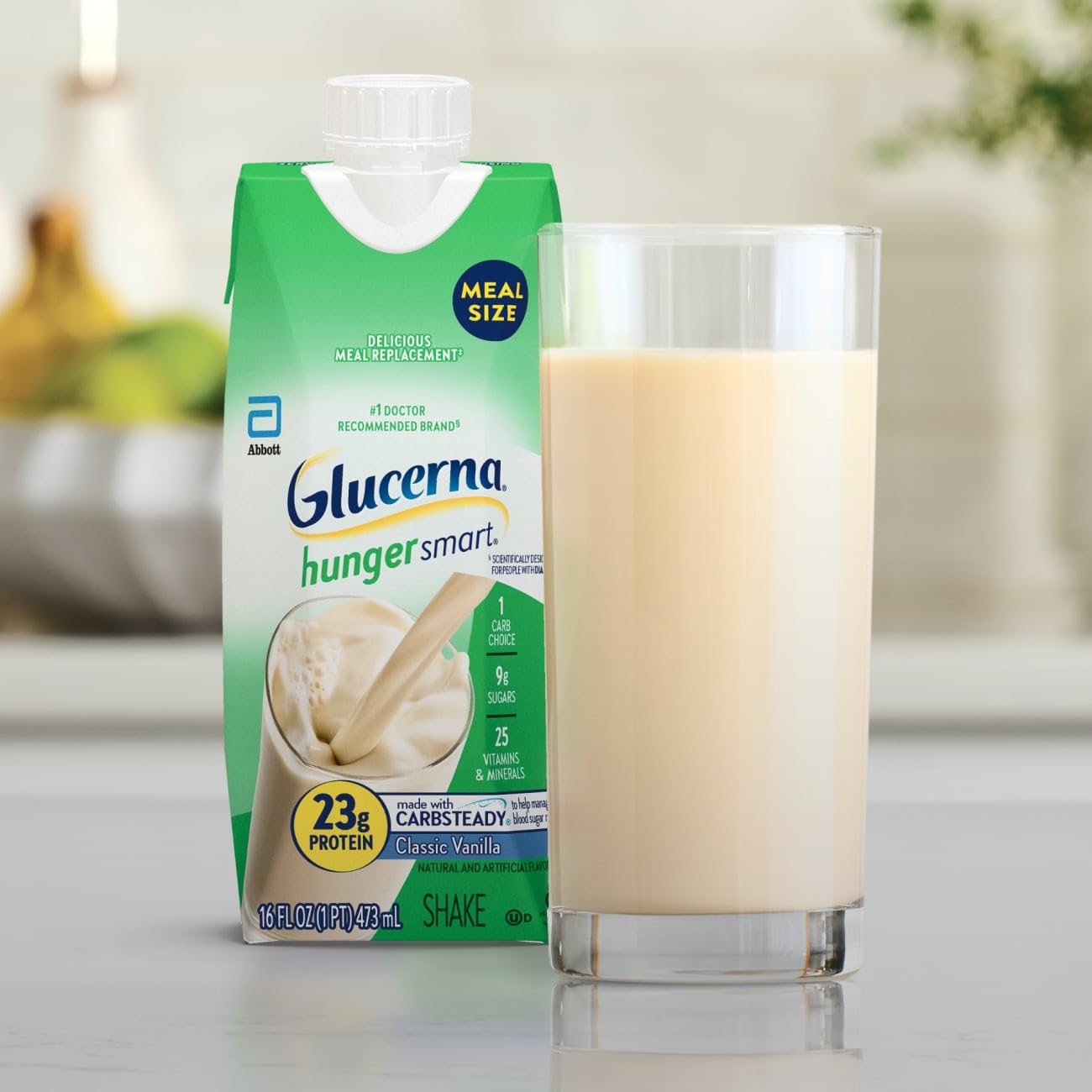 Glucerna Hunger Smart 12-pack packaging for easy daily access.