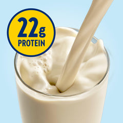 Glucerna Hunger Smart shake in glass shows creamy texture for a balanced meal replacement.