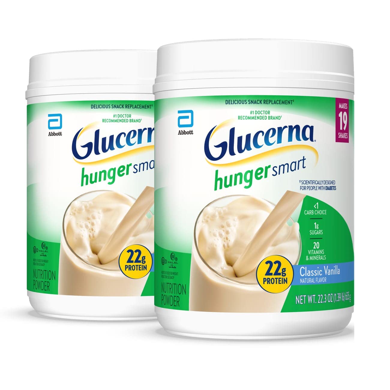Glucerna Hunger Smart powder tub with vanilla flavor and diabetes-friendly nutrition.