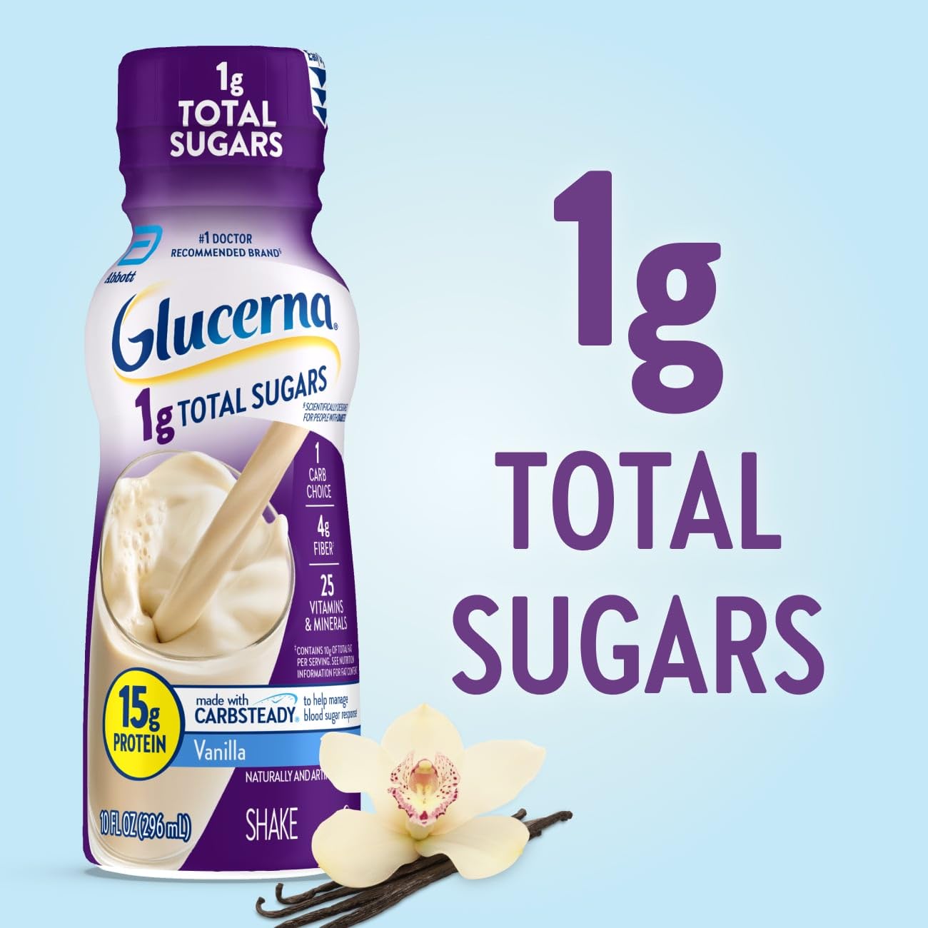 Glucerna vanilla shake being poured highlights a diabetes-friendly snack option.