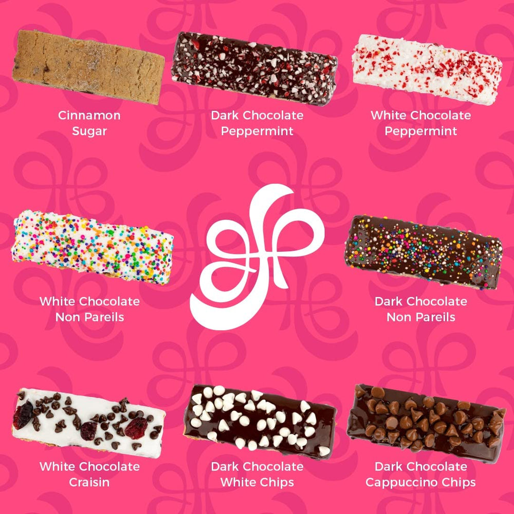Gluten Free Palace biscotti hand-dipped toppings presentation